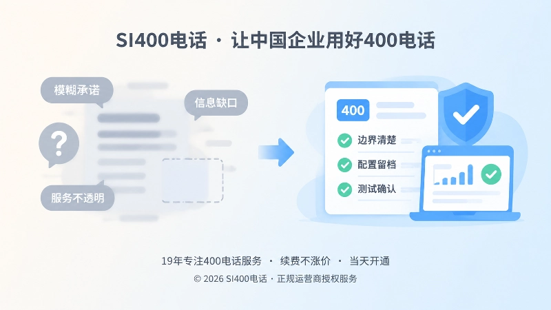 模糊承诺与可核验交付之间的对比式扁平化插画